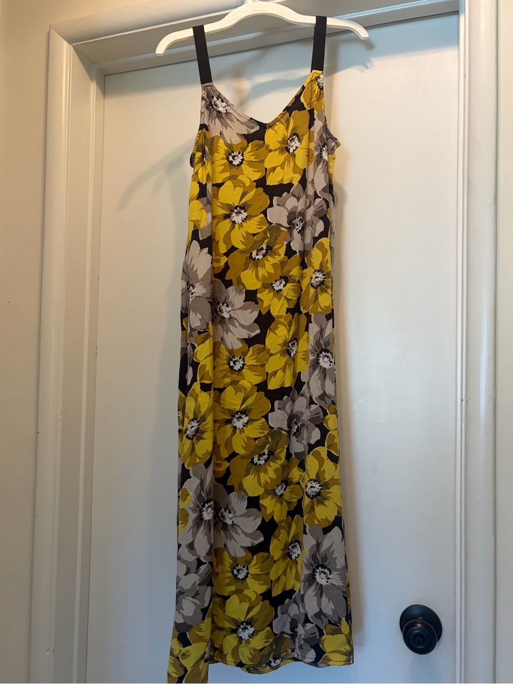 Who What Wear Yellow Floral Slip Maxi Dress with Black Straps